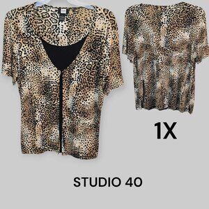 Studio 1940 2 piece Light Weight Casual Animal Print Blouse Top Womens Plus 1X